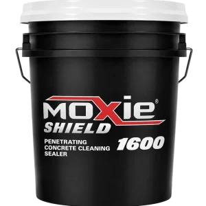 Moxie Shield 1600 penetrating cleaner in a 5-gallon container.